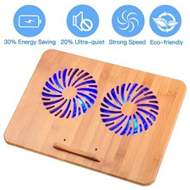 Laptop Cooling Pad – Best Bamboo Wood Laptop Cooler for 12-17 inch Laptop with 2 Powerful Fans, Adjustable Mount Stand