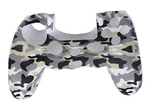 Army Color Soft Silicone Case cover Gel Skin Protective for PS4 Wireless Controller Gray white, 2 Thumb Grips Free